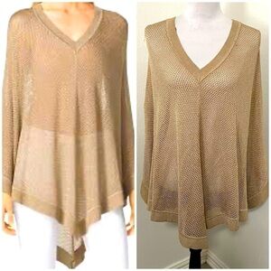 MICHAEL KORS Metallic Gold Knit Kaftan Poncho Med Business Casual EUC Designer